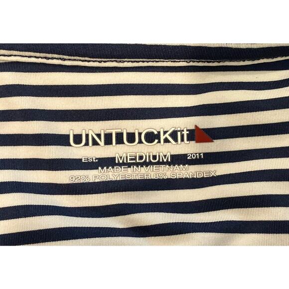 Untuckit S/S Polo/Golf Shirt Medium M - Blue - Striped EUC Dri-Fit WOW stretch - Picture 3 of 3
